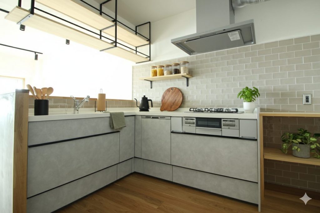 全面リノベーションでグレー調のかわいいキッチンに♪　大阪府豊中市
